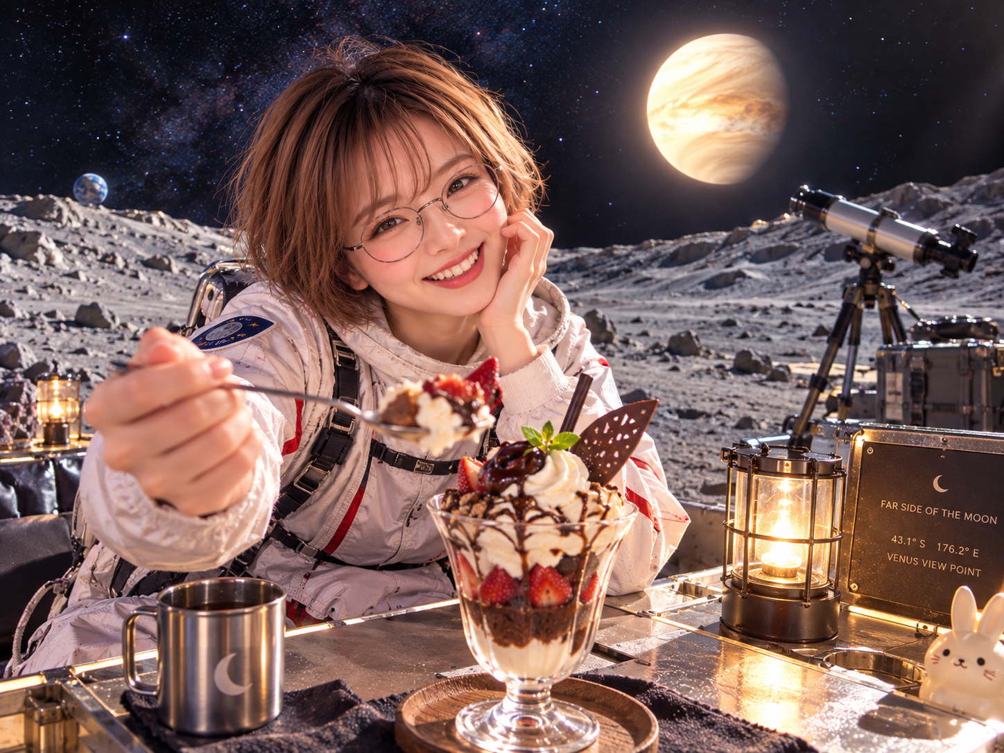 月面でパフェを楽しむ「ある」