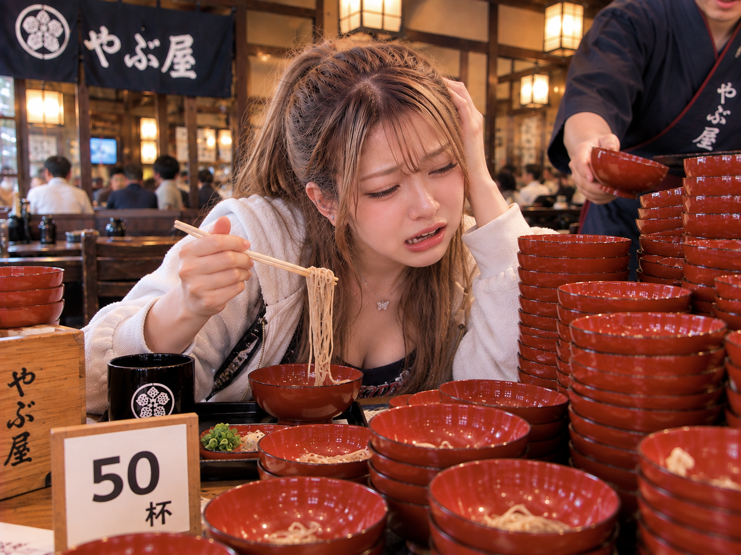 50杯地点。さっきまでの笑顔が少し怪しくなってきたエリカ