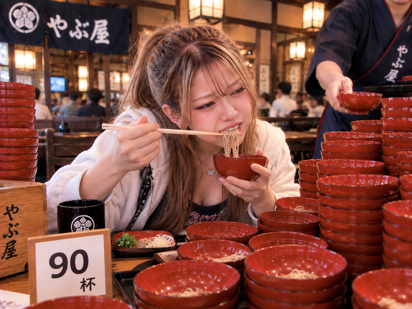90杯地点。涙目になりながら、最後の10杯と戦っているエリカ