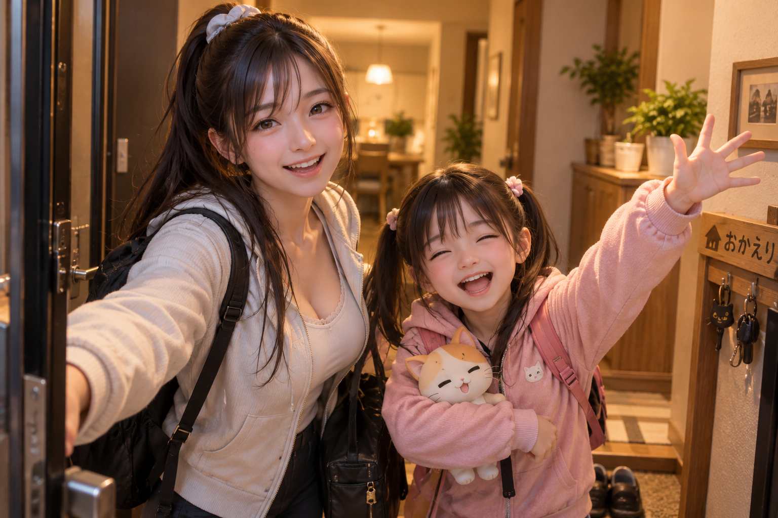 自宅に到着した現在のみちると、小学生のような姿になったチビ