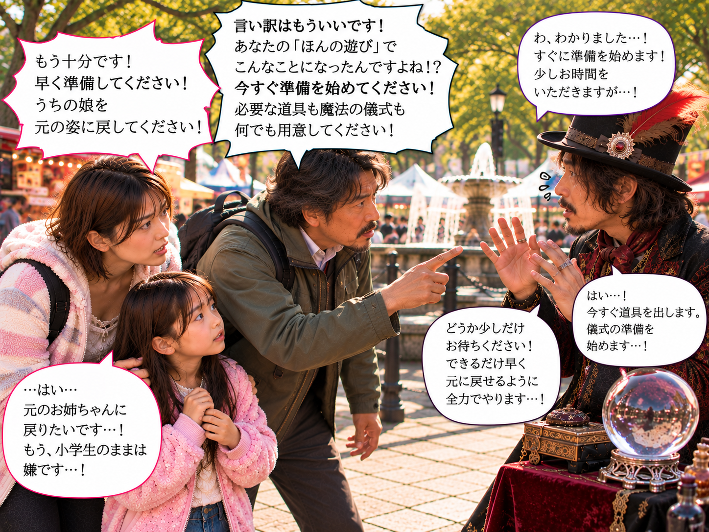 マジシャンに直ちに準備を始めるよう頼んだ場面