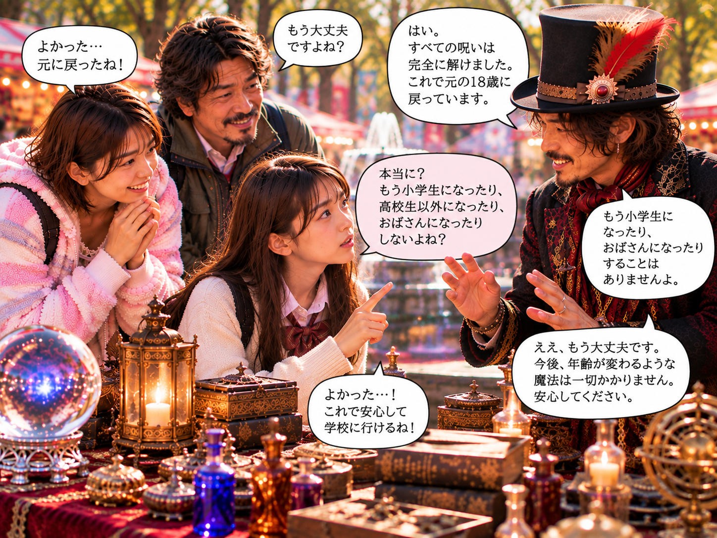 年齢が再び変化しないかマジシャンへ念押ししている場面