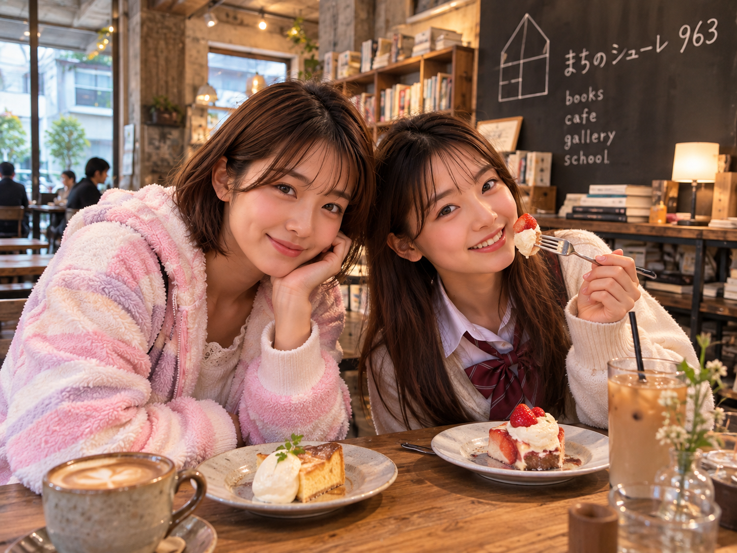 高校生の姿に戻ったチビと現在のみちるがカフェでくつろぐ場面