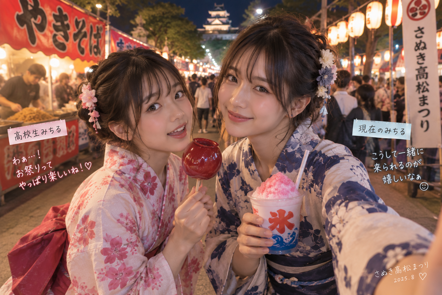 さぬき高松まつりを楽しむ二人のみちる