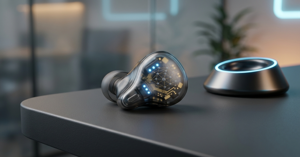 次世代「AIヒアラブル（AI Hearables）」の衝撃 — 画面を見ない『耳元インテリジェンス』と海外クラファン発の最先端イヤホン革命。超低遅延リアルタイム同時通訳・外耳道生体センシング・常時音声AIが変える日常と仕事の未来 アイキャッチ