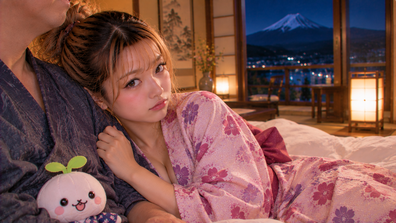 部屋でヒトナに寄り添うエリカ