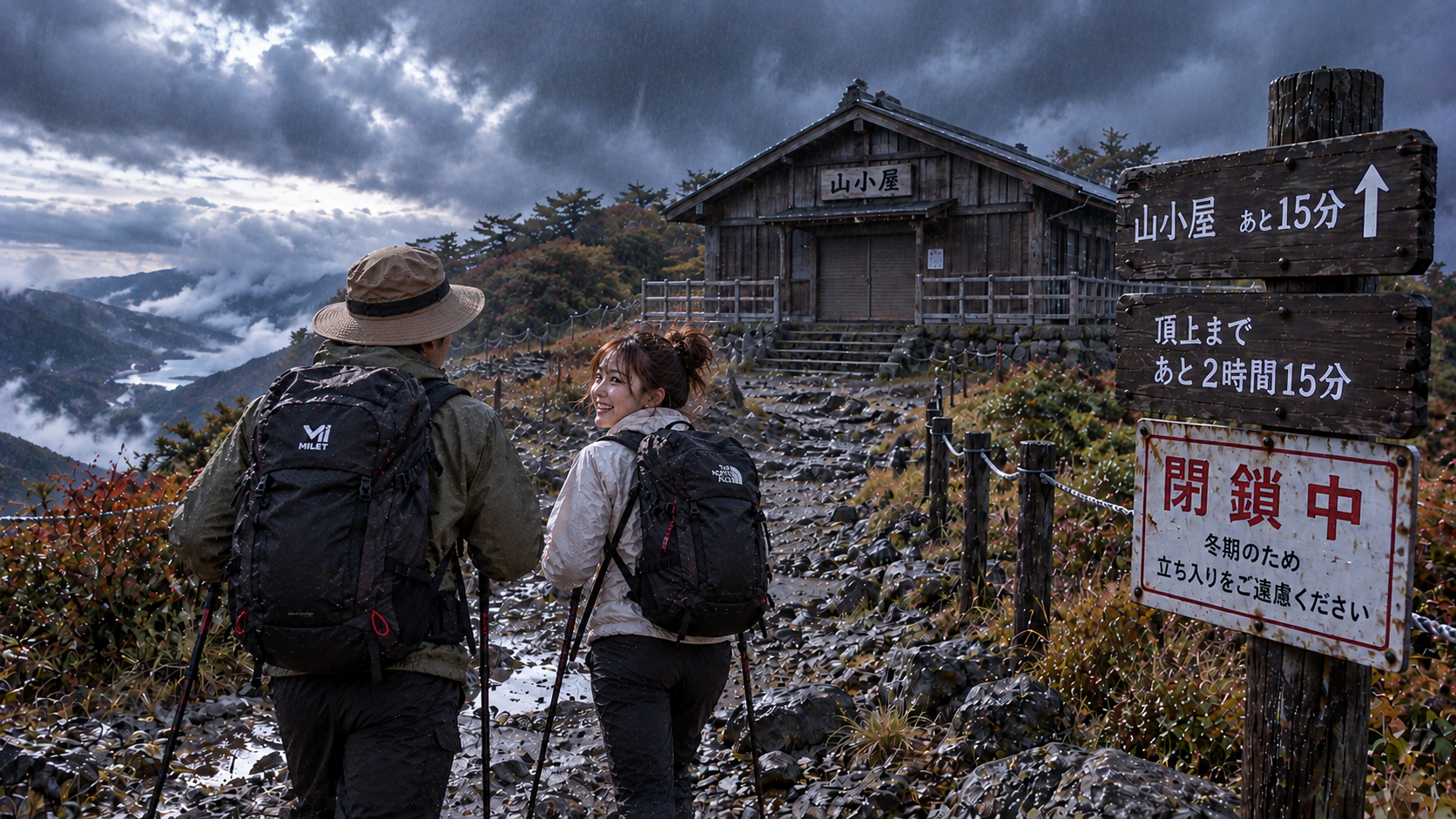 二人で山小屋を目指して歩く