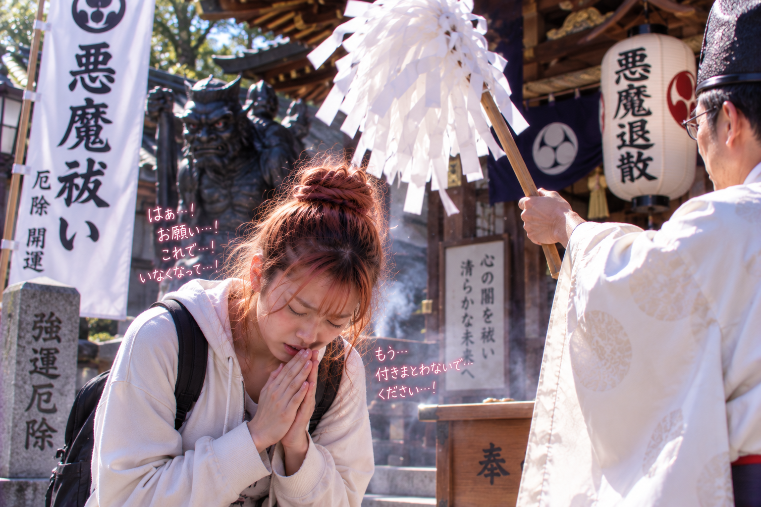 朝から「悪魔祓い神社」へやって来たエリカ