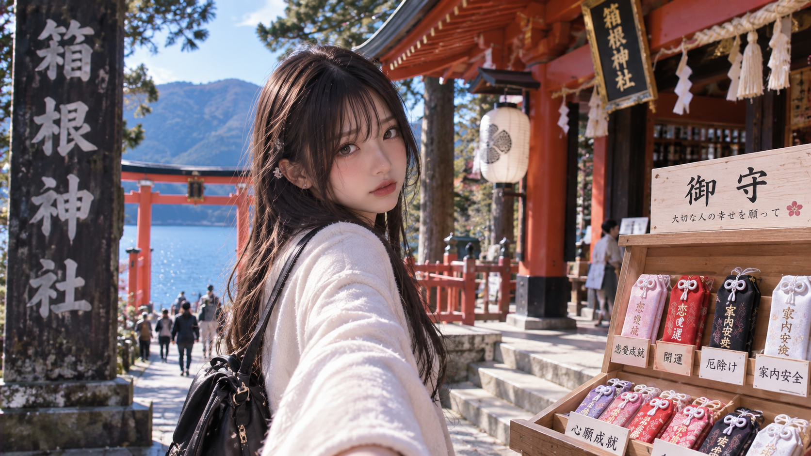 箱根神社へ向かうエリカ