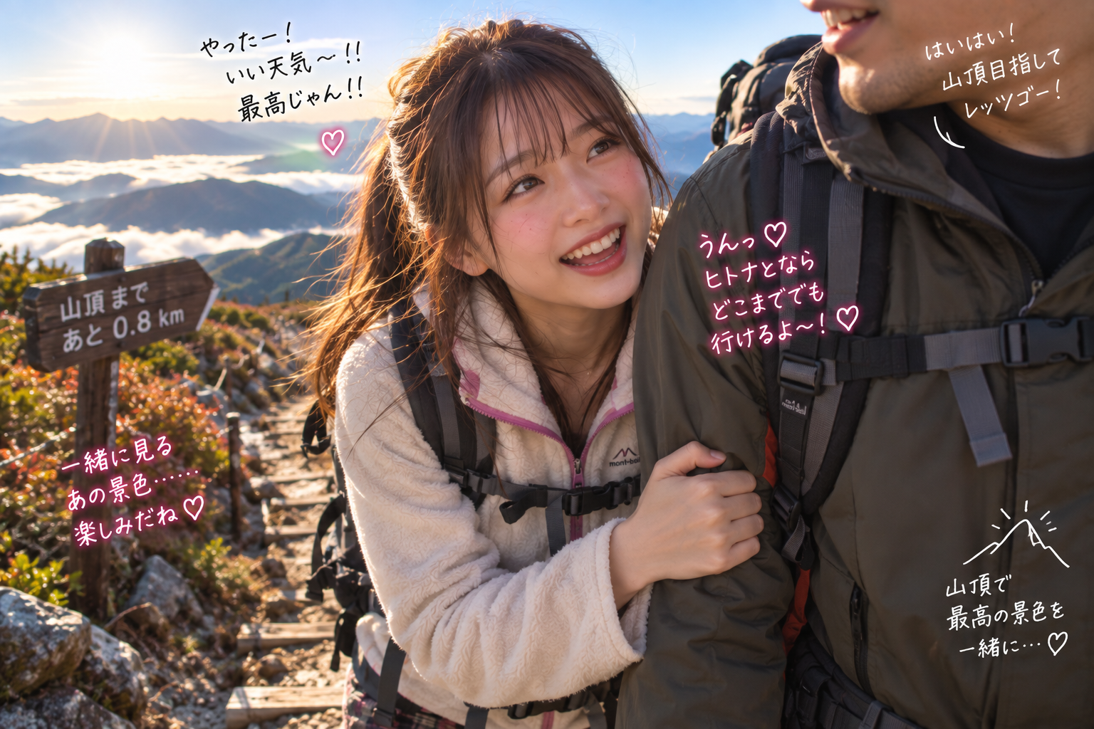 ヒトナに寄り添って山頂を目指すエリカ