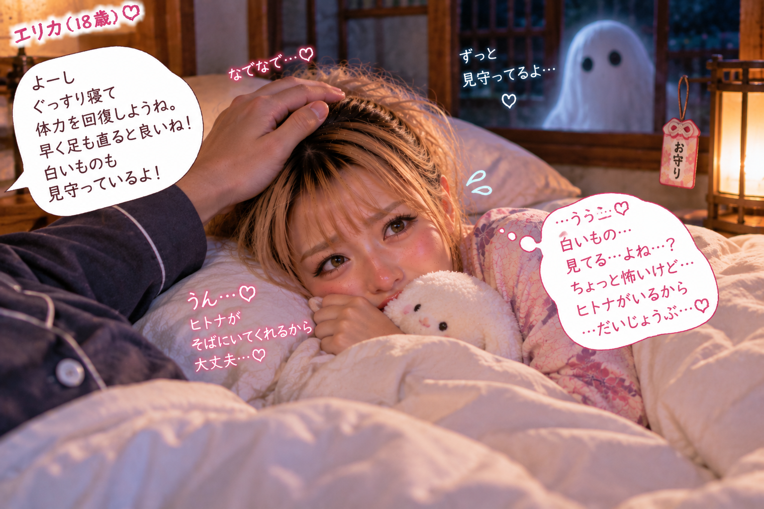 少し怖がるエリカの頭を撫でて安心させるヒトナ