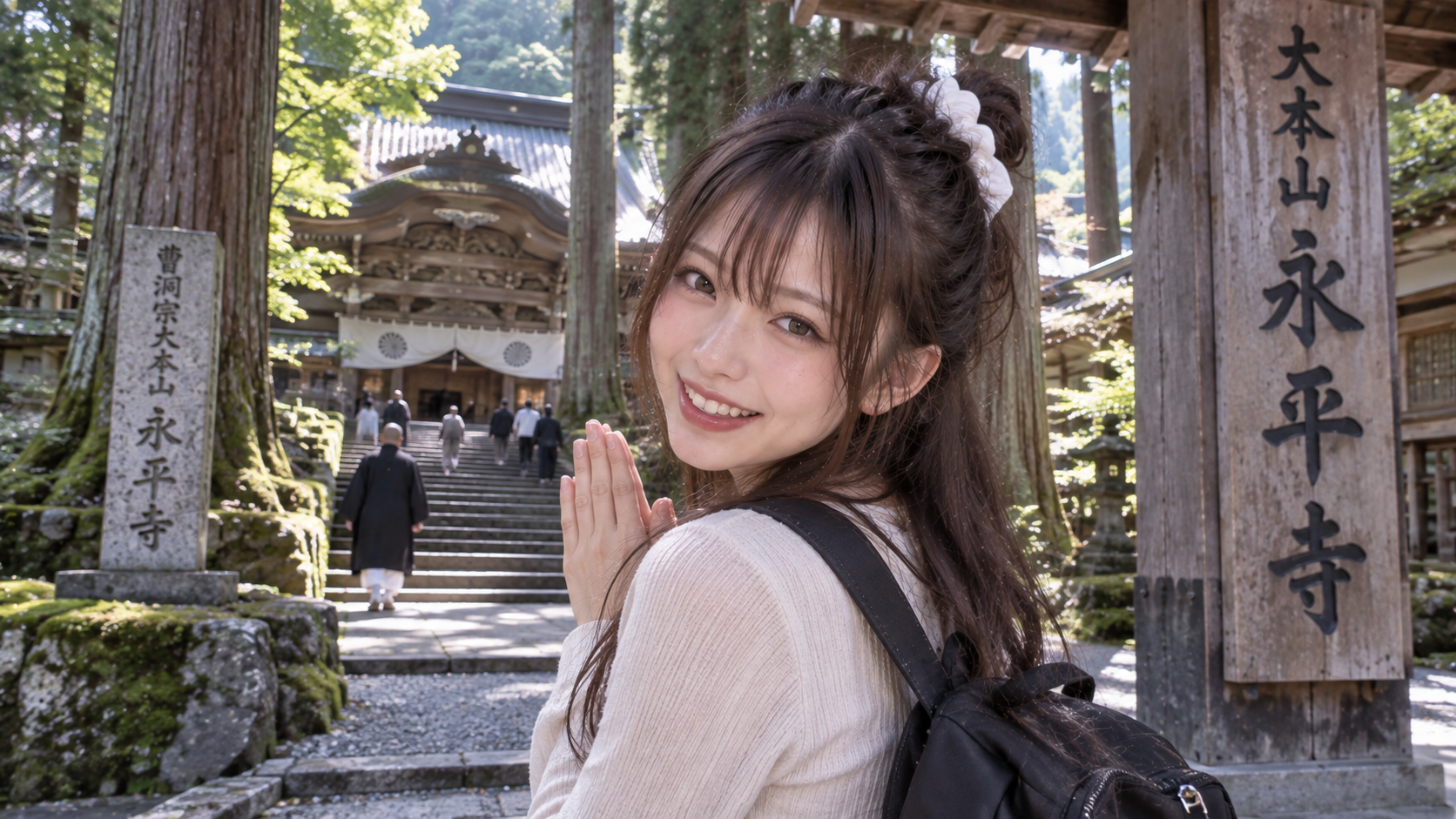 修行へ向かうことになったエリカ、寺へ到着した場面