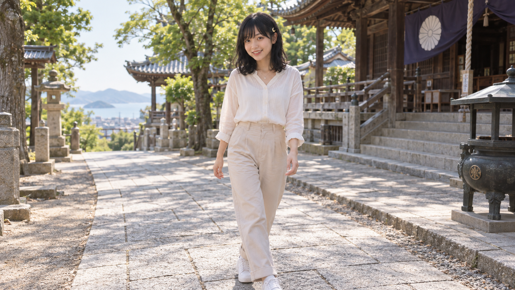 屋島寺の境内を歩くルナ