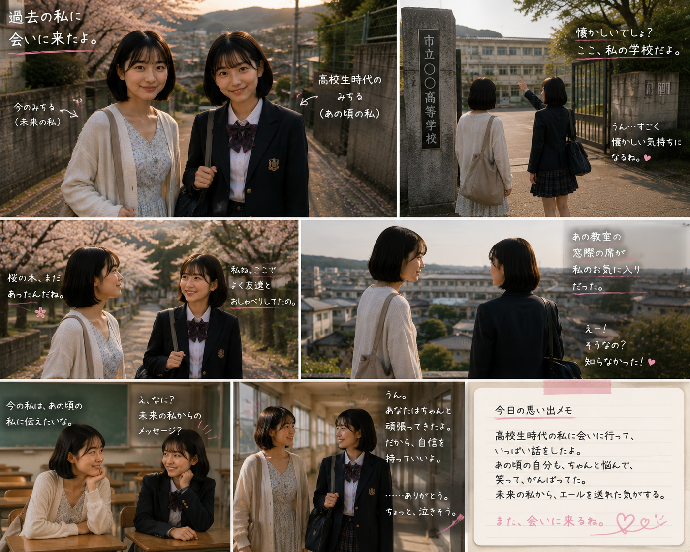 高校生のみちるに案内され、昔の学校へ向かう二人