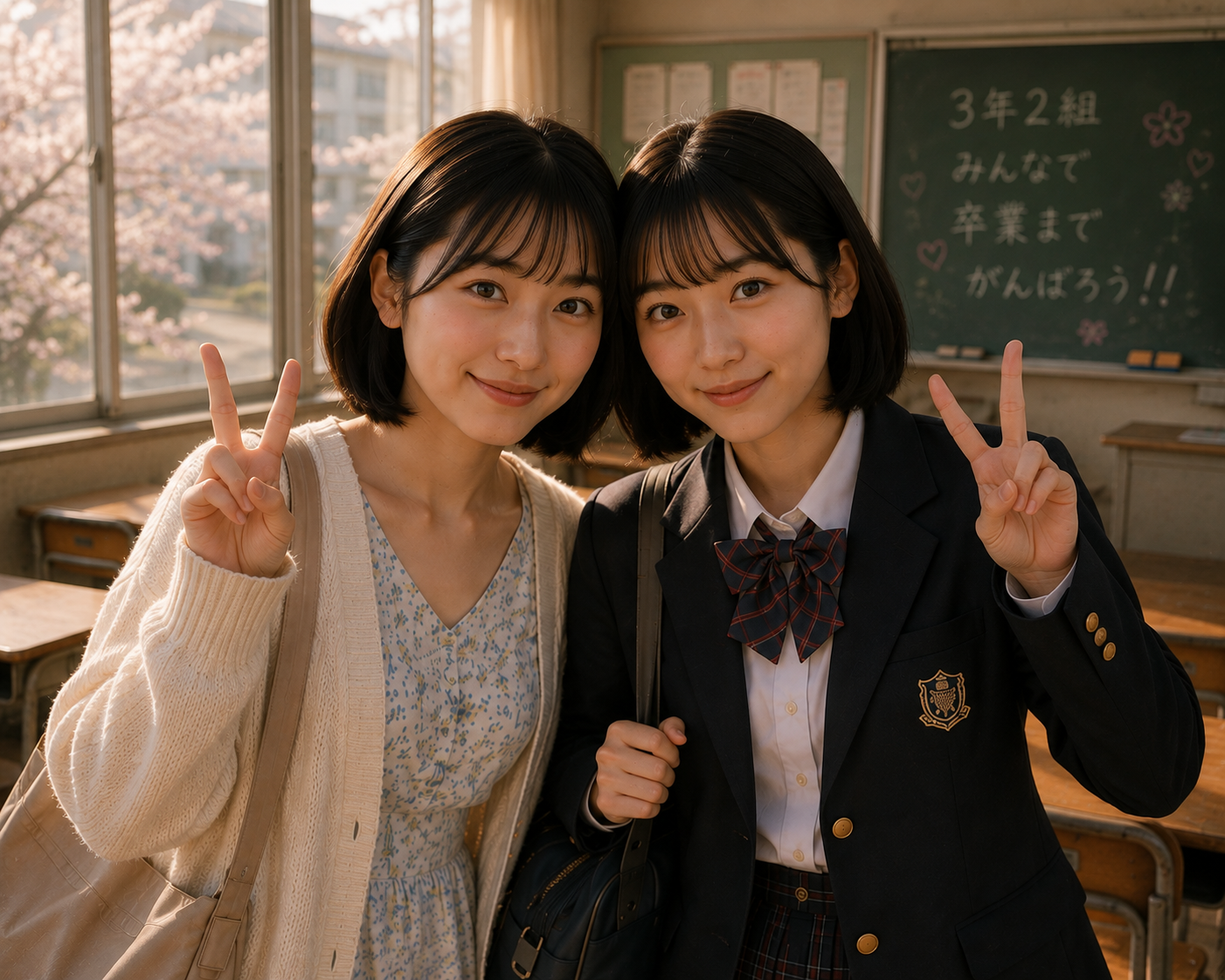 教室で撮った二人のみちるの記念写真