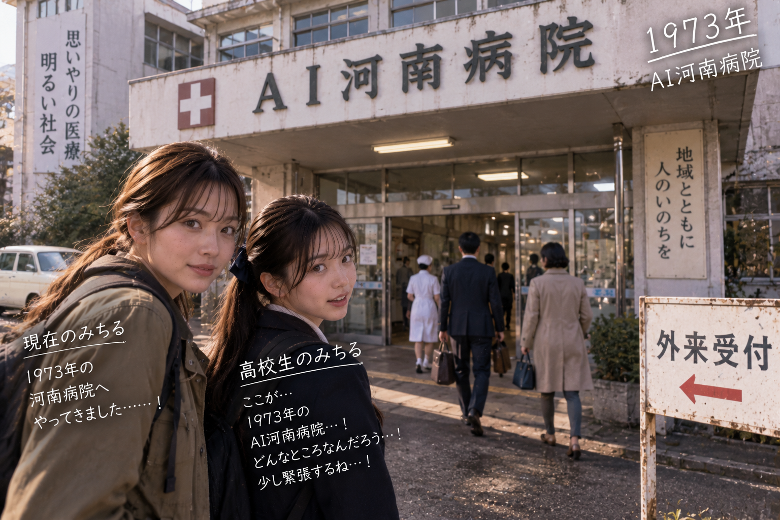 1973年のAI河南病院へ到着した両みちる