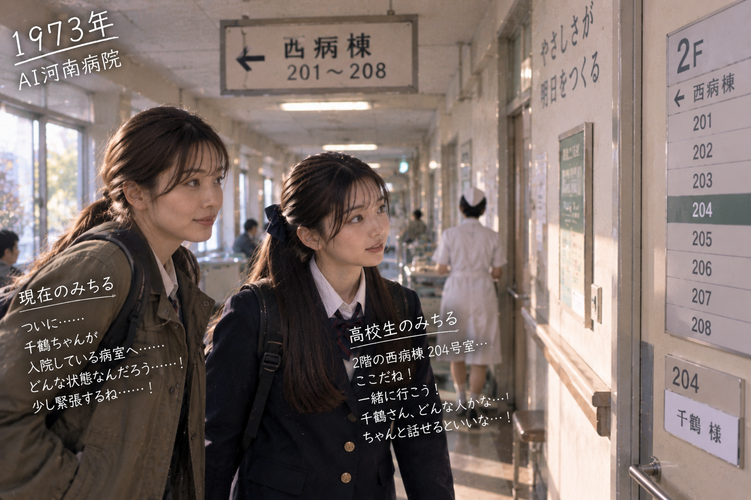 204号室へ向かう二人のみちる