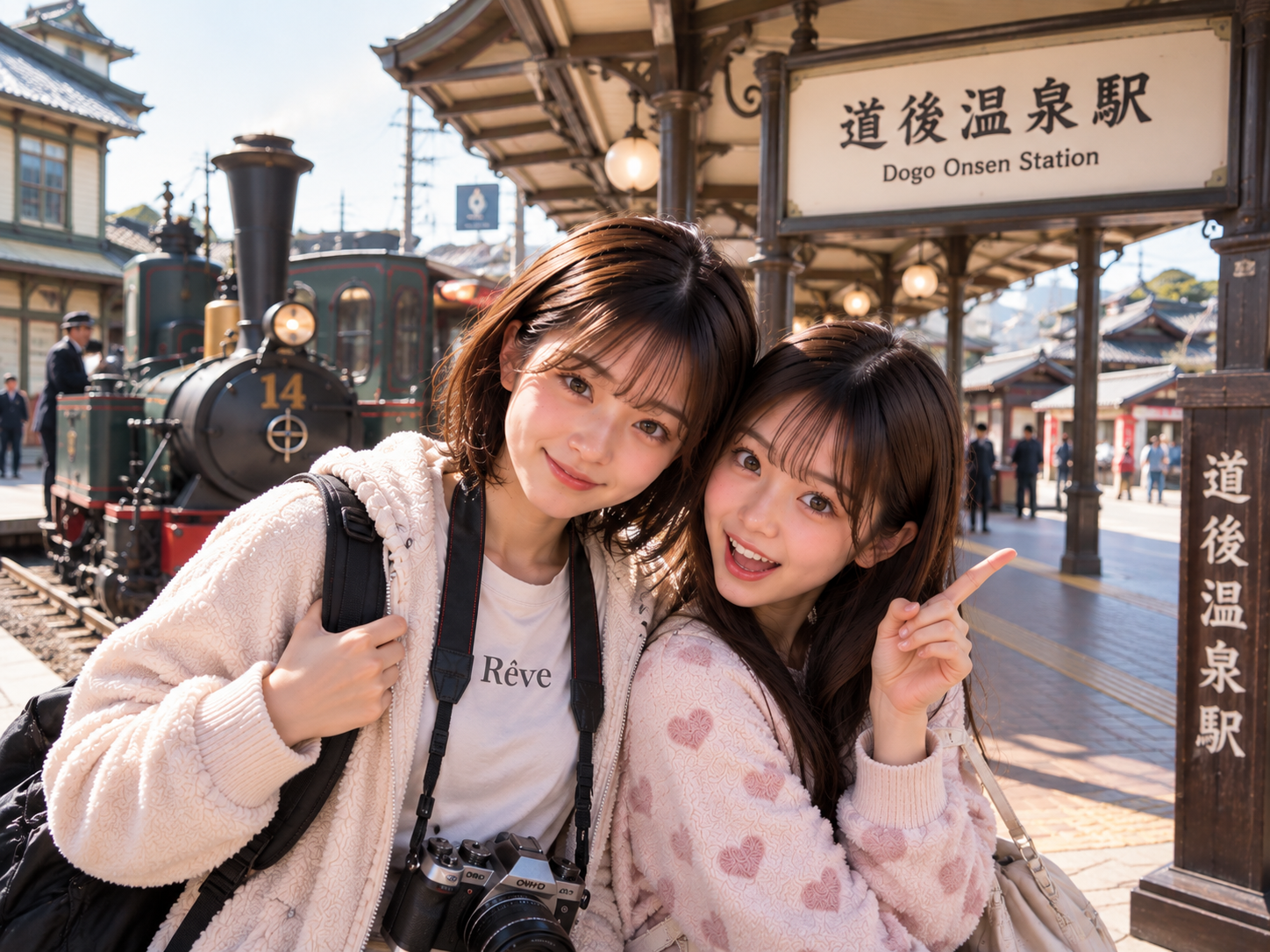 坊っちゃん列車・道後温泉駅での二人