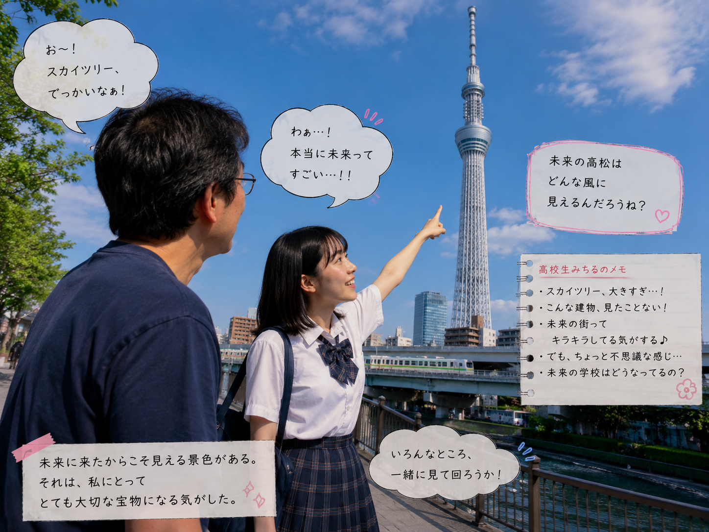 スカイツリーを見上げる高校生みちる