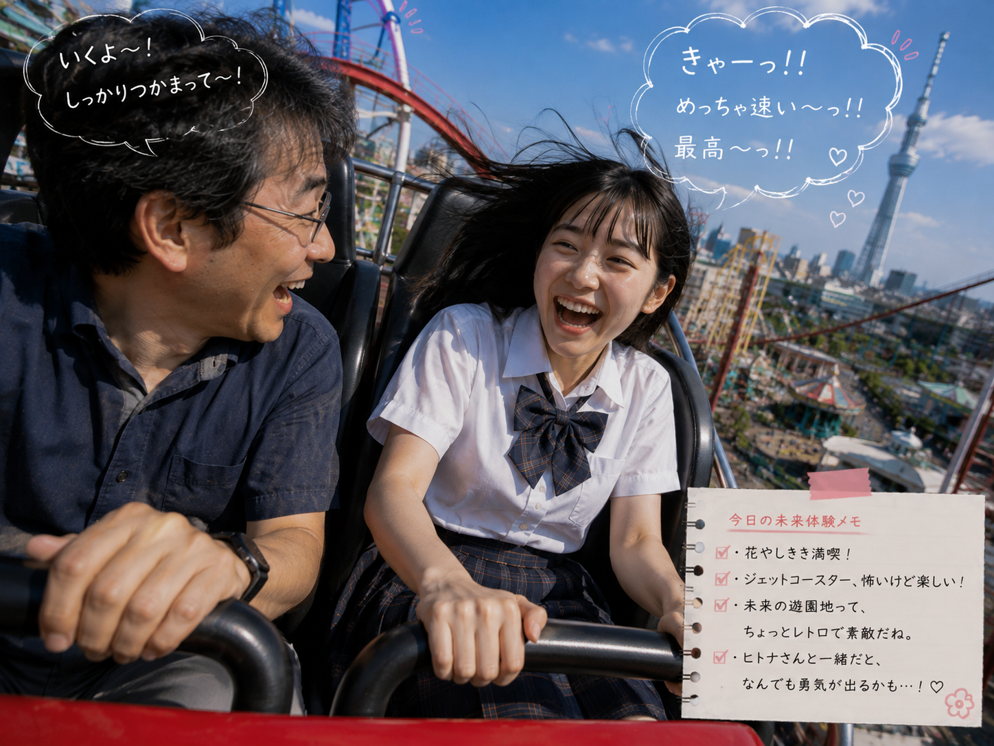 ジェットコースターを楽しむ高校生みちる