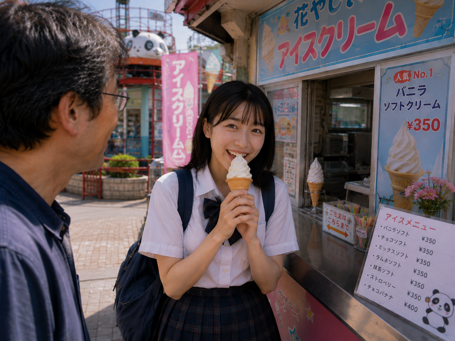 アイスクリームを食べる高校生みちる