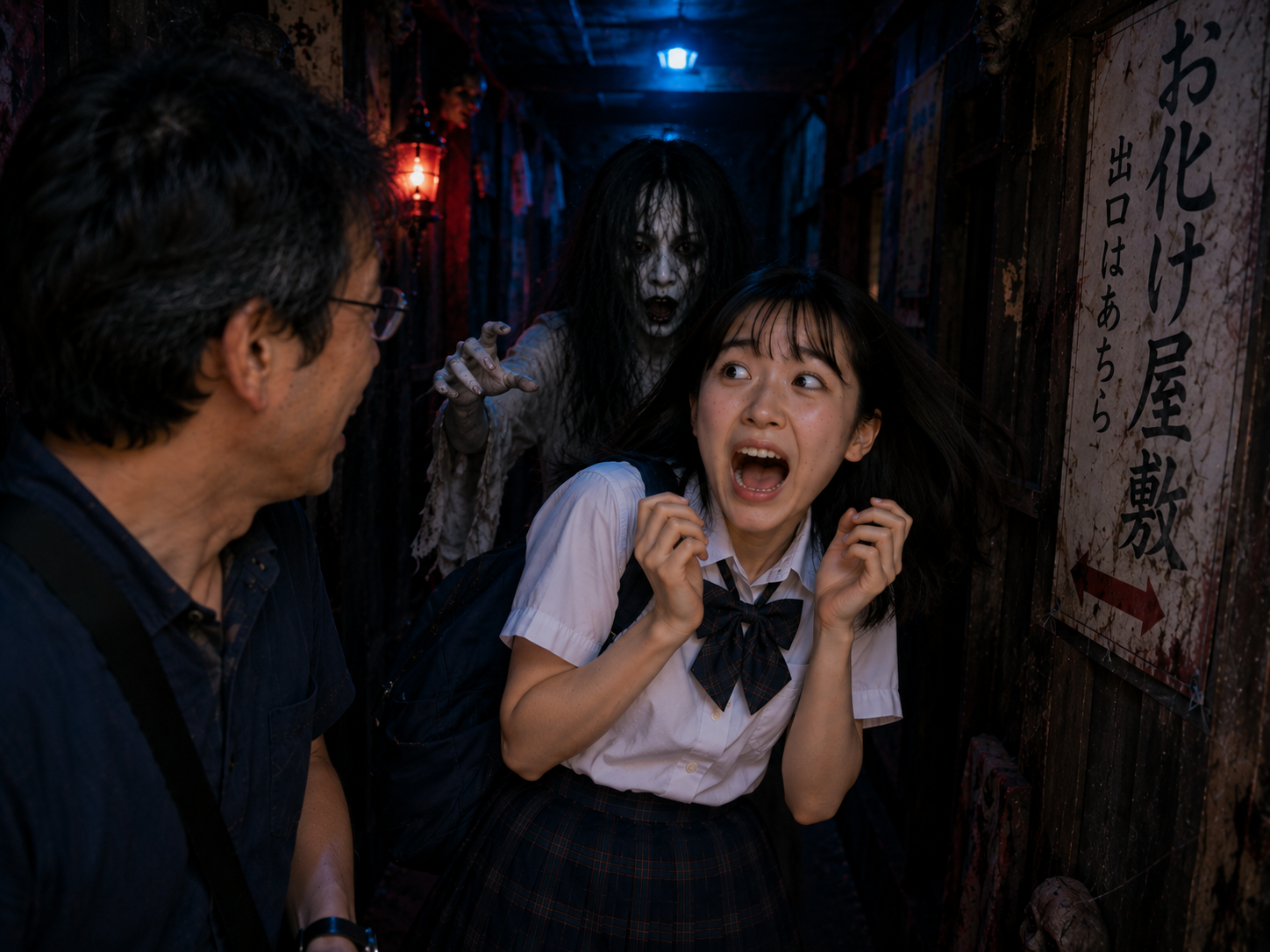 お化けに驚く高校生みちる