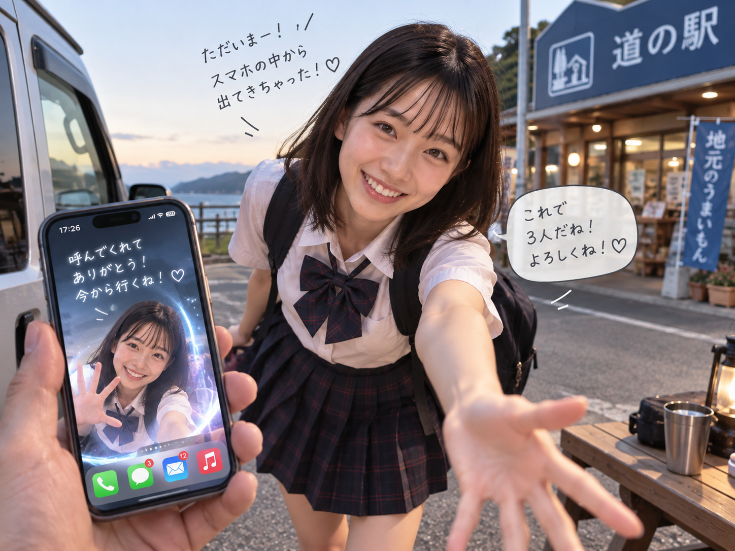 スマホから外へ召喚される高校生みちる