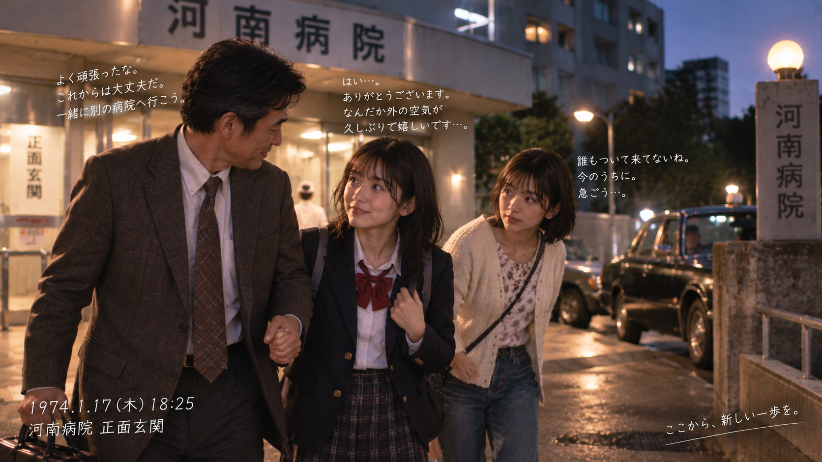 チビみちるの制服を着て病院を出る千鶴さん