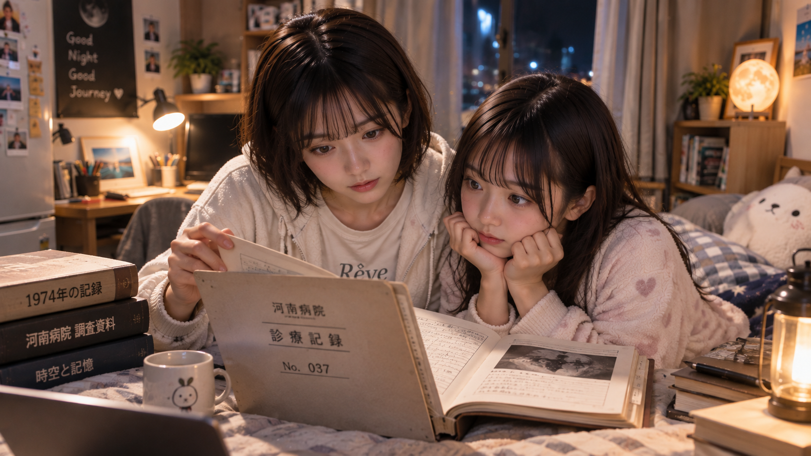 部屋でカルテNo.037を確認する二人