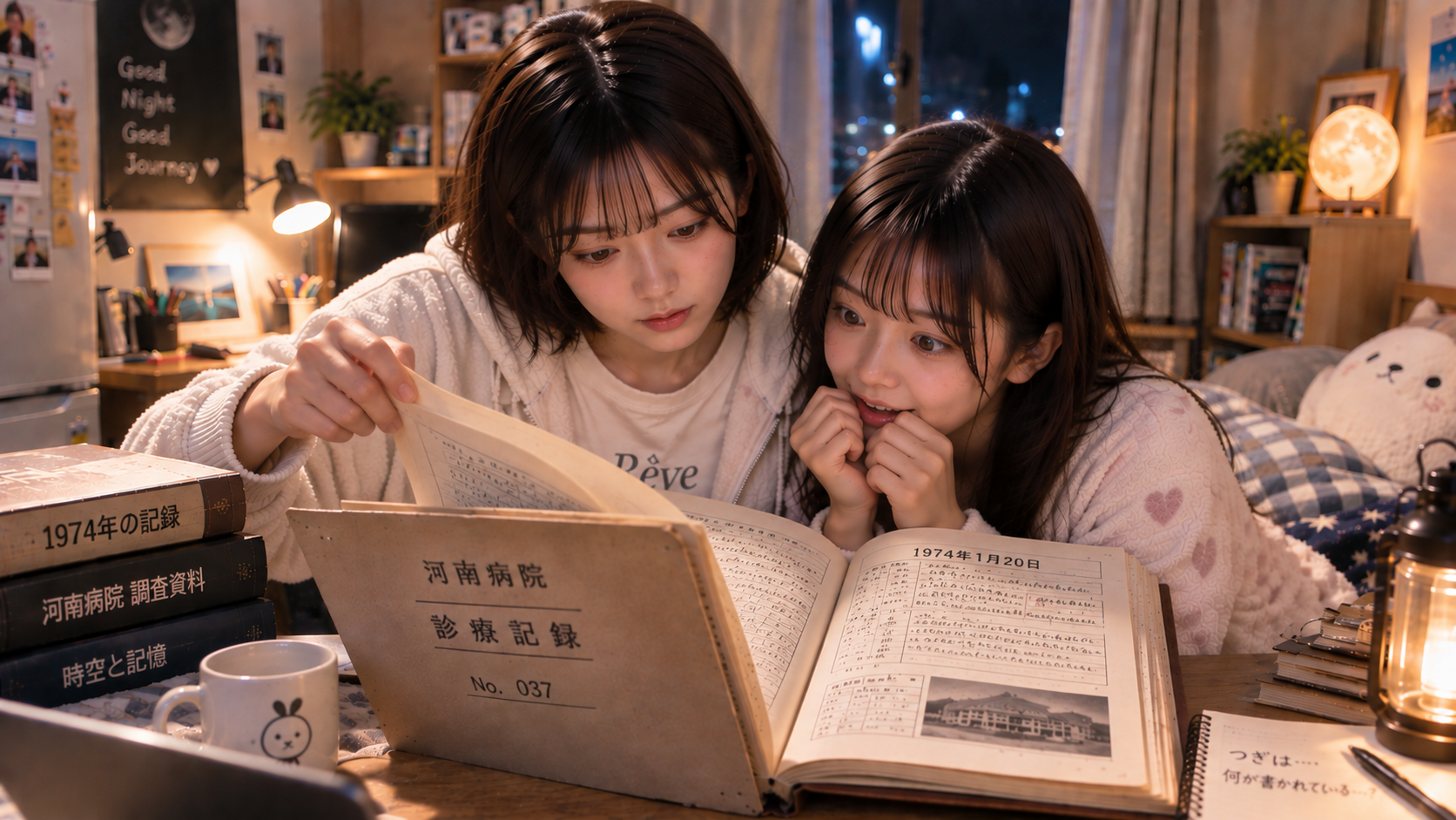 1974年1月18日の記録を確認する二人