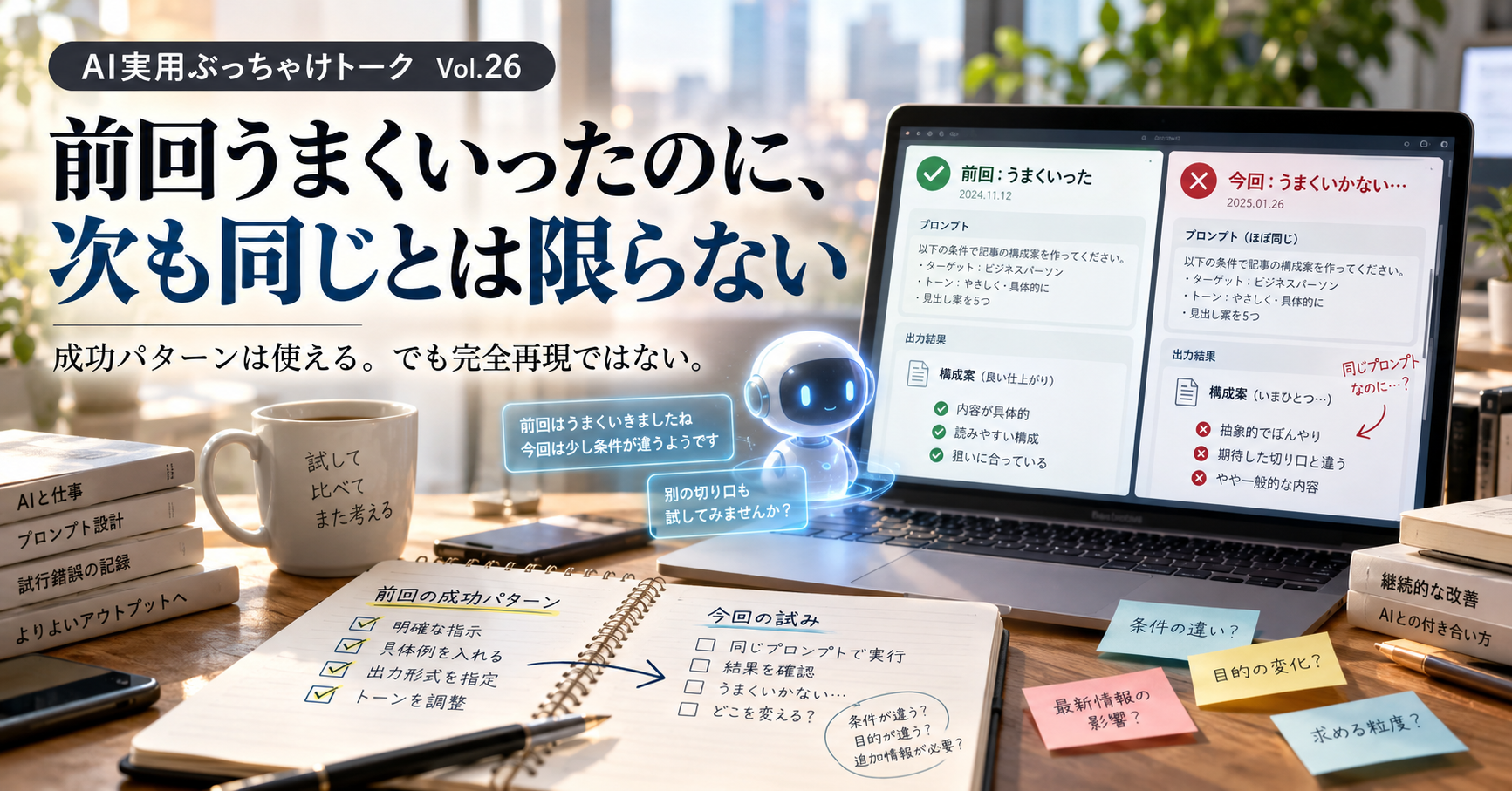 AIって、前に成功したやり方をそのまま繰り返せば、次も成功するの？ ― 「前回うまくいった」が、次回の保証にならないAI仕事術のリアル