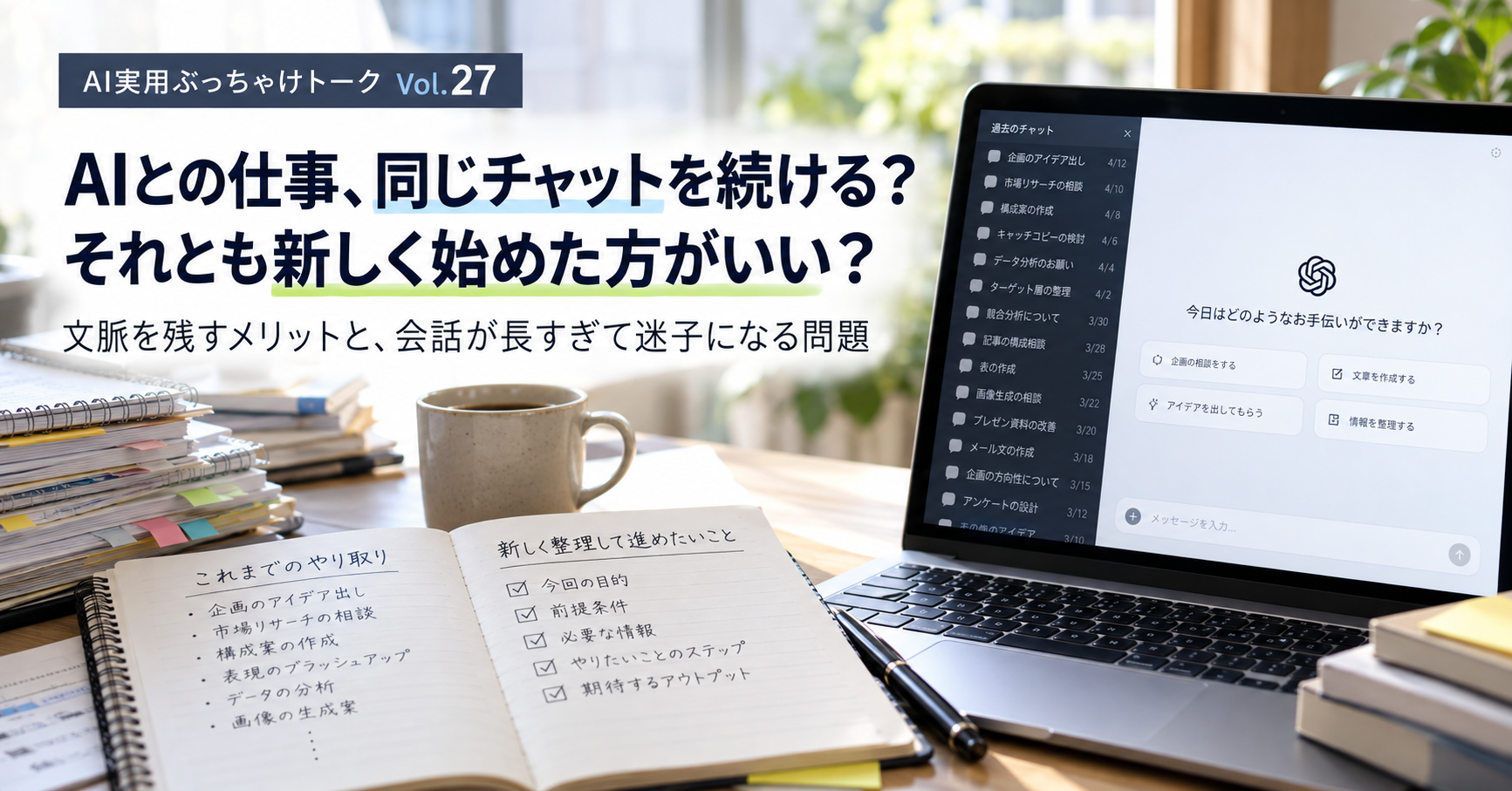 AIとの仕事、同じチャットを続ける方がいい？ それとも新しく始めた方がいい？ ― 文脈を残すメリットと、「会話が長すぎて迷子になる」問題
