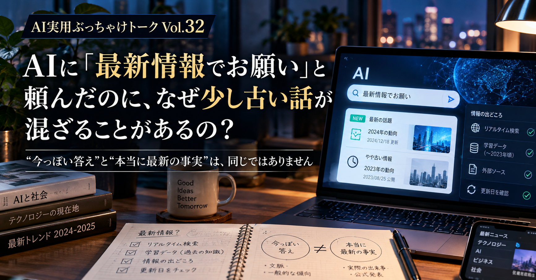 AIに「最新情報でお願い」と頼んだのに、なぜ少し古い話が混ざることがあるの？ ― “今っぽい答え”と“本当に最新の事実”は、同じではありません