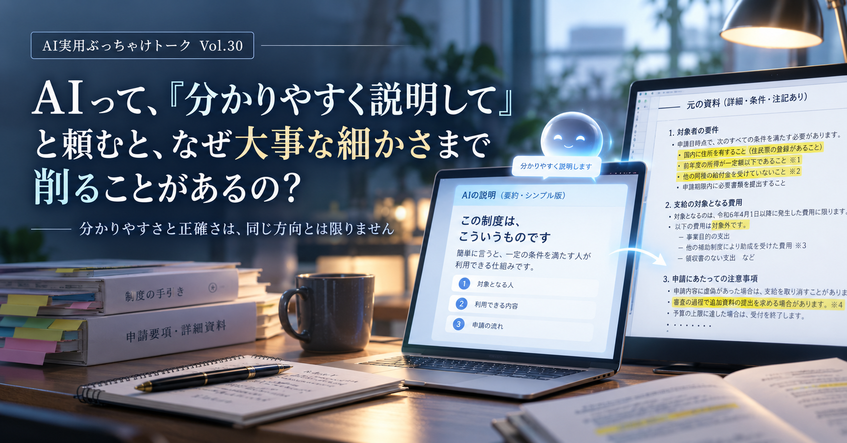 AIって、「分かりやすく説明して」と頼むと、なぜ大事な細かさまで削ることがあるの？ ― 分かりやすさと正確さは、同じ方向とは限りません